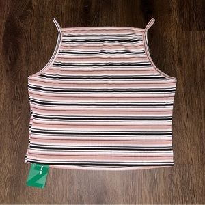 NWT - Pink, White, & Black Striped Ribbed Square Neck Tank Crop Top